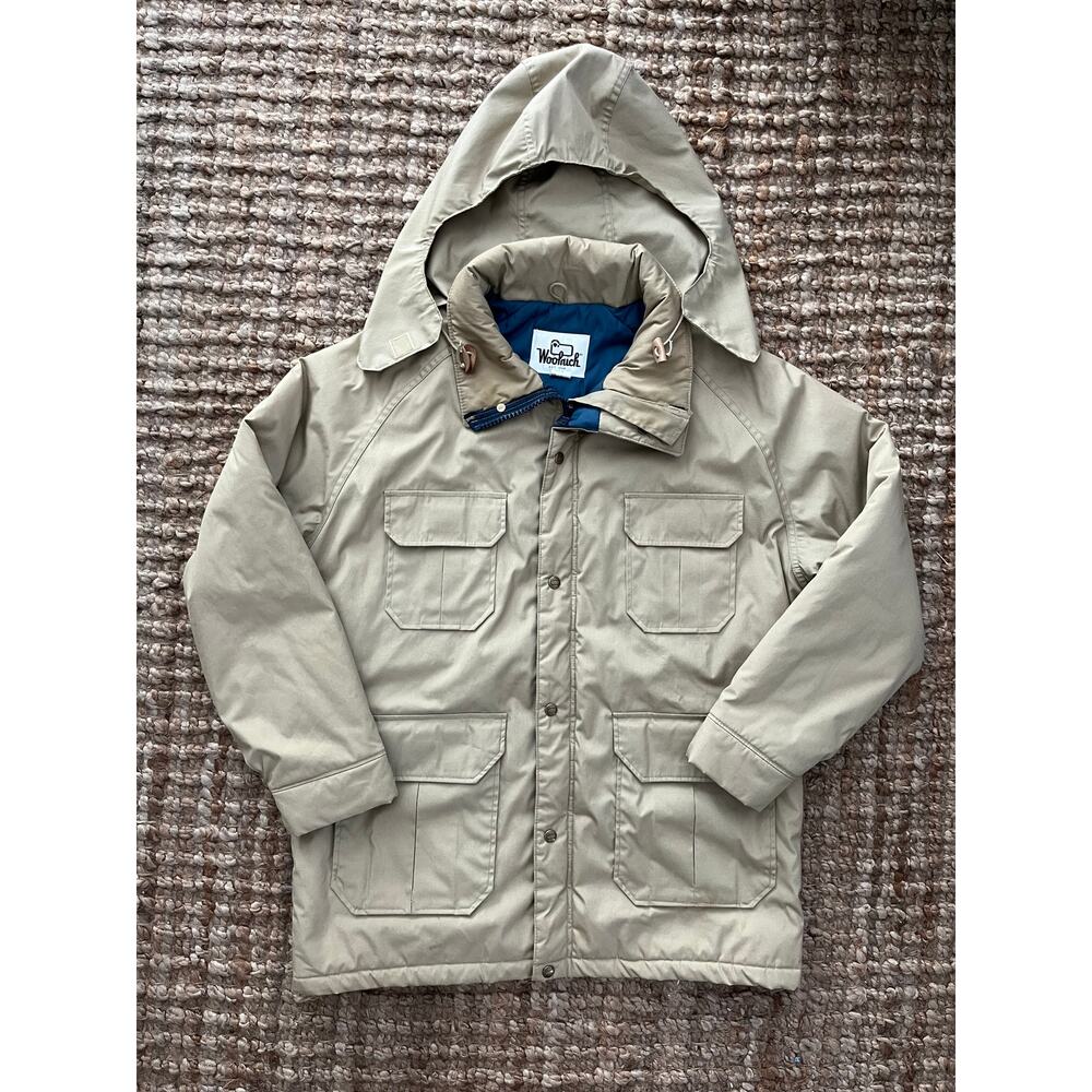 Vintage Woolrich Barn Chore Parka Jacket made in USA Beige Size L Hood EUC
